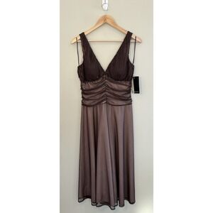 JS Boutique Y2K Dress Baby Doll Beading Ruching Tulle Sheer Brown Pink NWT